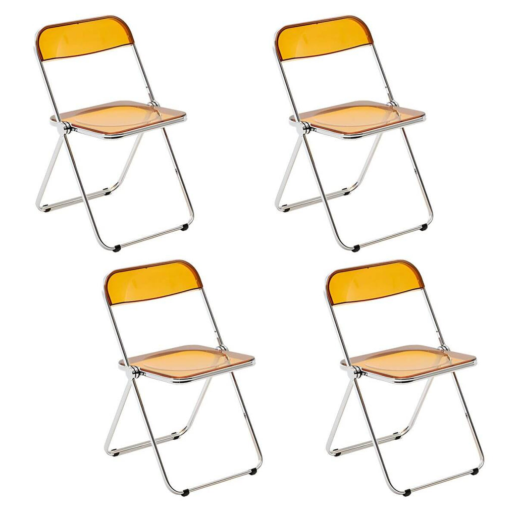 Scandinavian style dining chair with silver metal legs and plastic acrylic seat