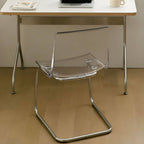 Scandinavian style plastic and acrylic dining side chair with silver legs, non-upholstered design