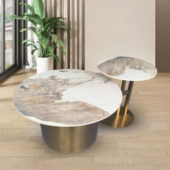 Black & Gold Round Nesting Coffee Table with Sintered Stone Top