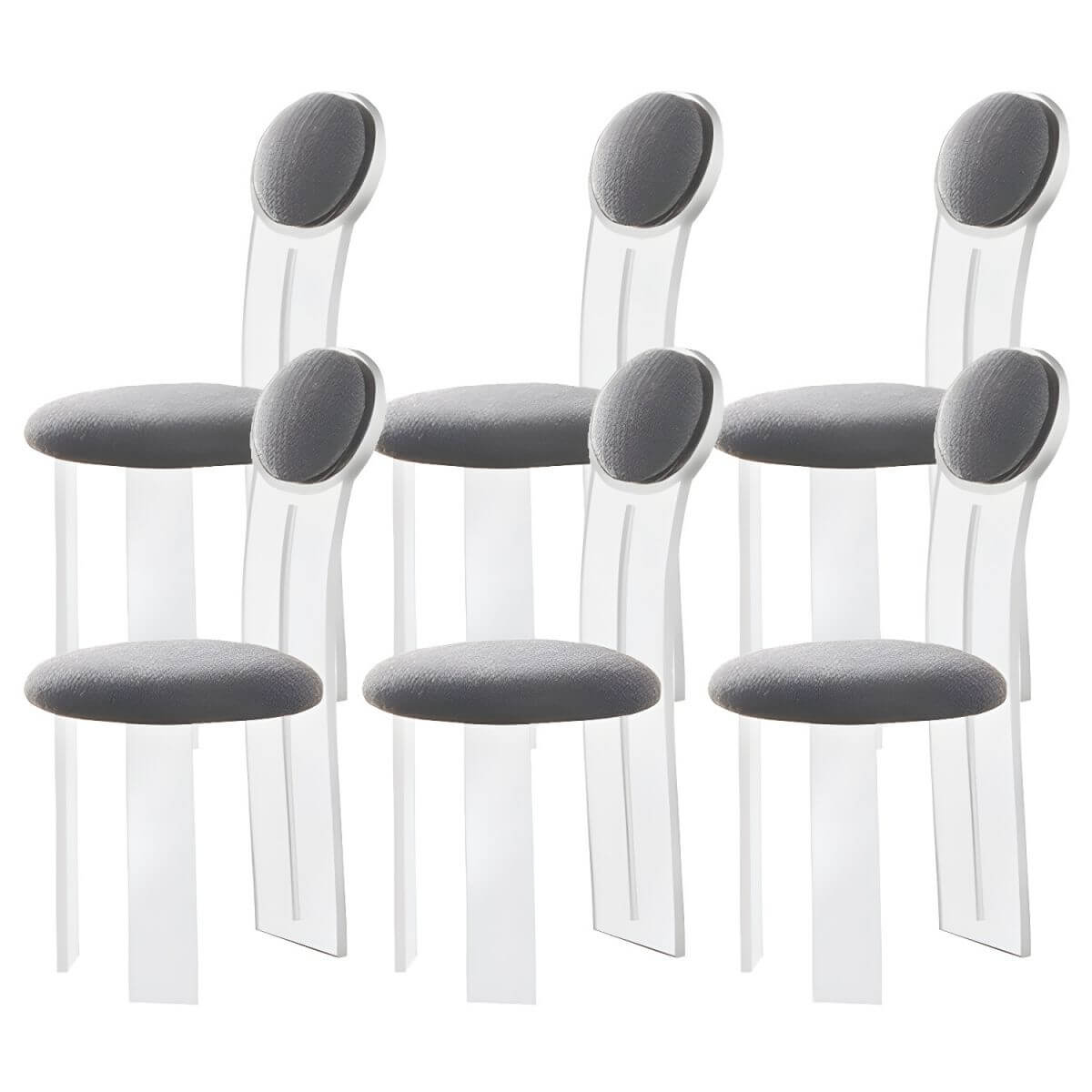 Contemporary upholstered dining chair with clear acrylic frame for kitchen seating