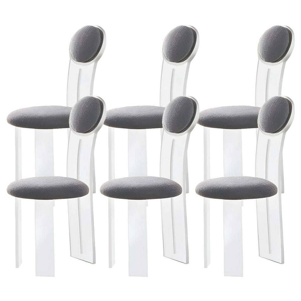 Contemporary upholstered dining chair with clear acrylic frame for kitchen seating