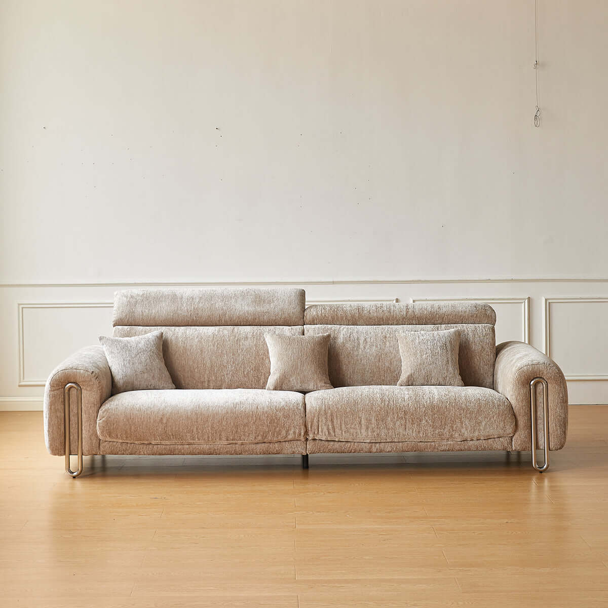 Contemporary chenille lounge sofa featuring a removable couch cover for easy cleaning