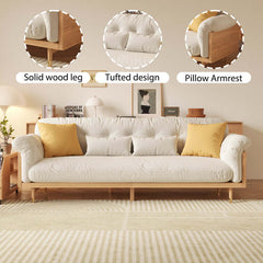 Beige Upholstered Sofa in Cotton Linen Fabric Solid Wood Frame