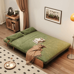 Beige & Brown Convertible Sofa Tech Fabric Upholstered Foldable Sofa
