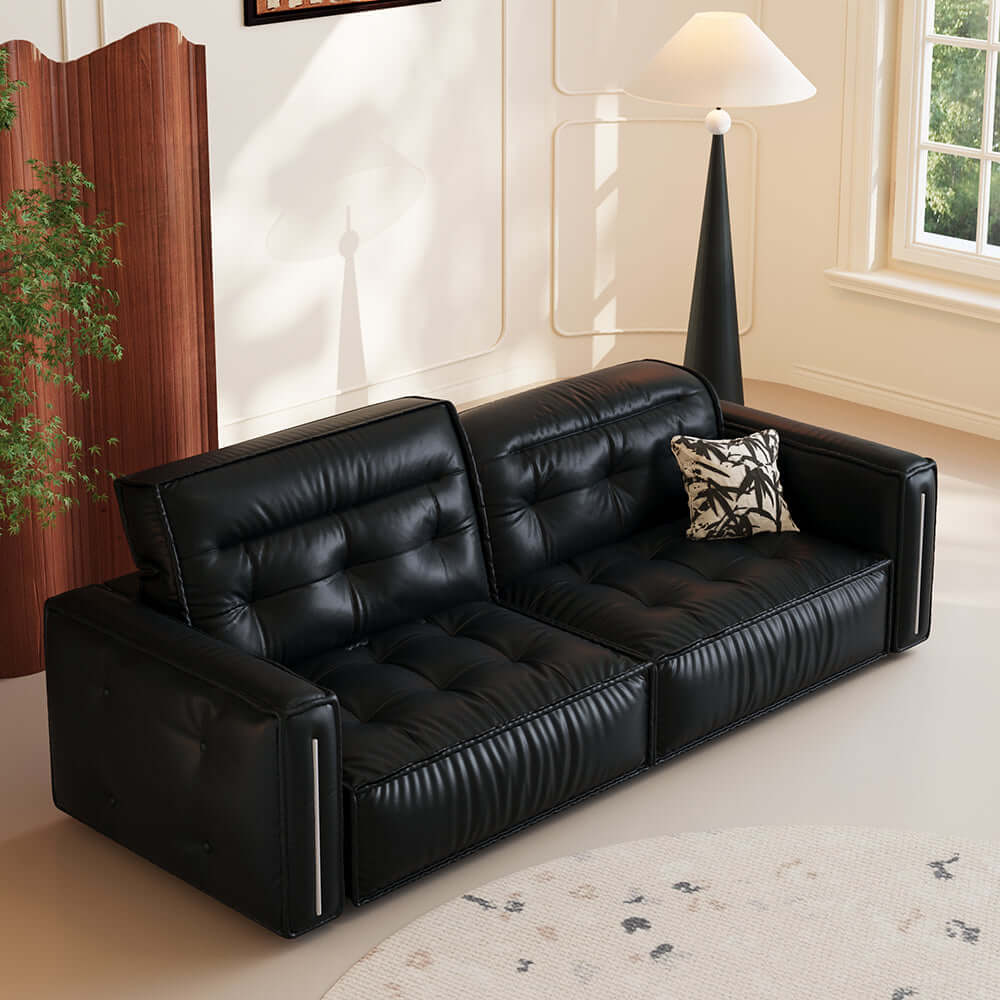 Vintage-style smart electric leather sofa bed with recliner design for modern living rooms