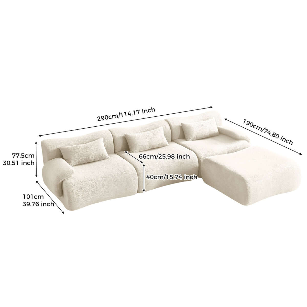 Modern sectional sofa upholstered in soft teddy velvet fabric with modular design