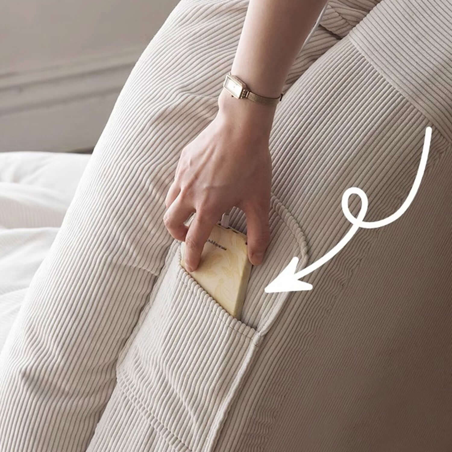 Beige modern convertible sleeper sofa bed with soft teddy velvet upholstery