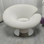 High-back modern papasan chair with linen blend upholstery and reclining feature