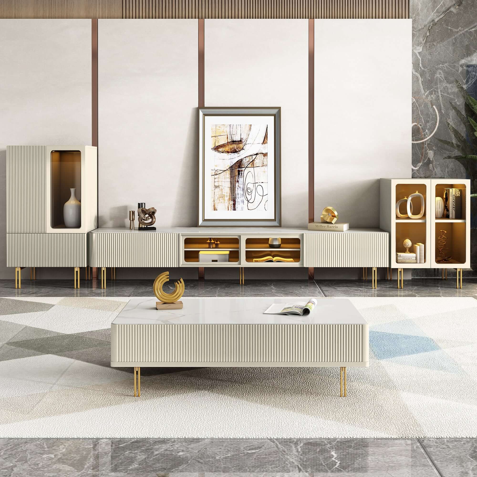 Modern 78.7-inch TV stand media console with drawers for stylish living room storage