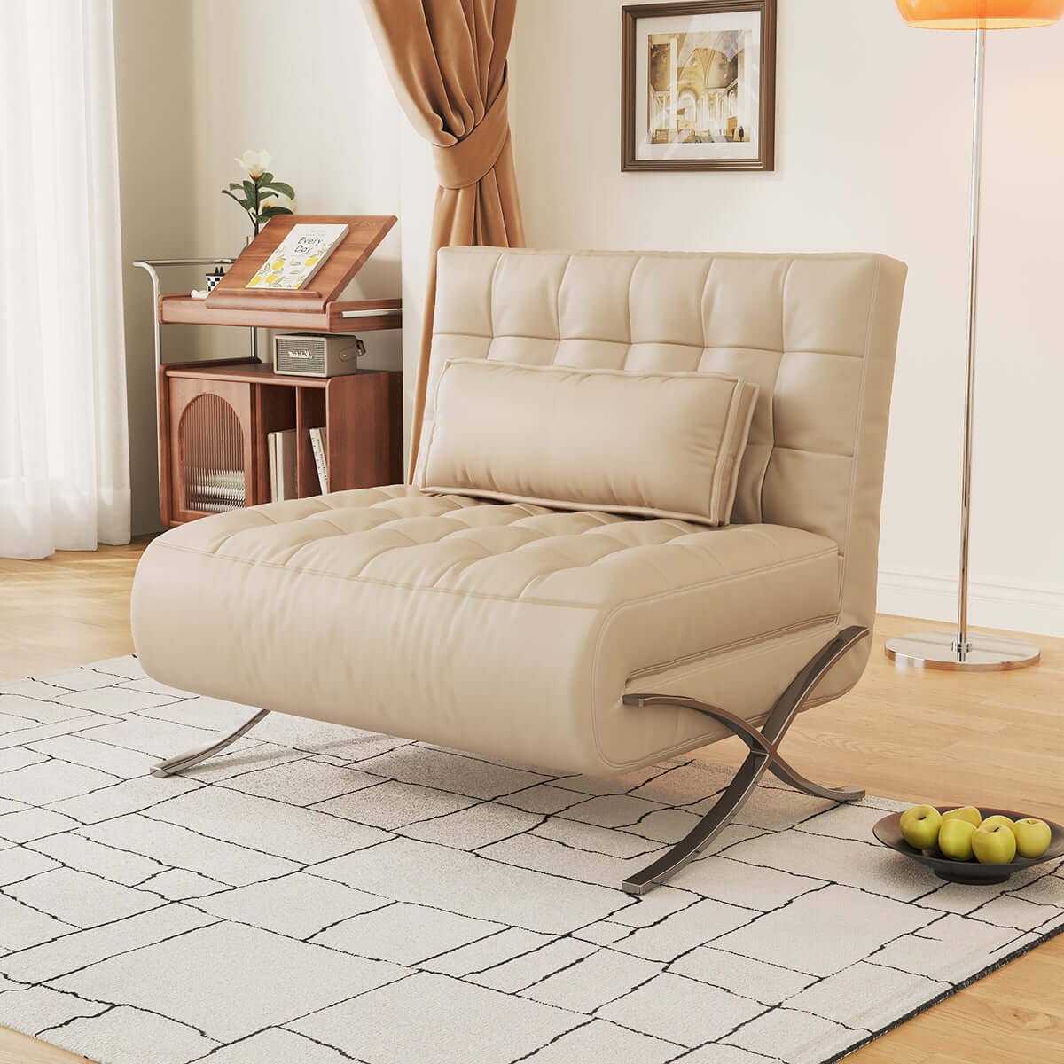 Retro leather Barcelona sofa chair with metal legs, featuring a lazy design for comfort