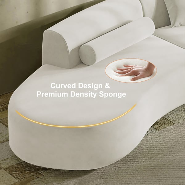 Modern green curved velvet sectional sofa with pillows, 4-seater upholstered couch, 109 inches long