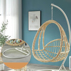 Aluminum porch swing with stand, includes cushions and chain for comfortable outdoor seating