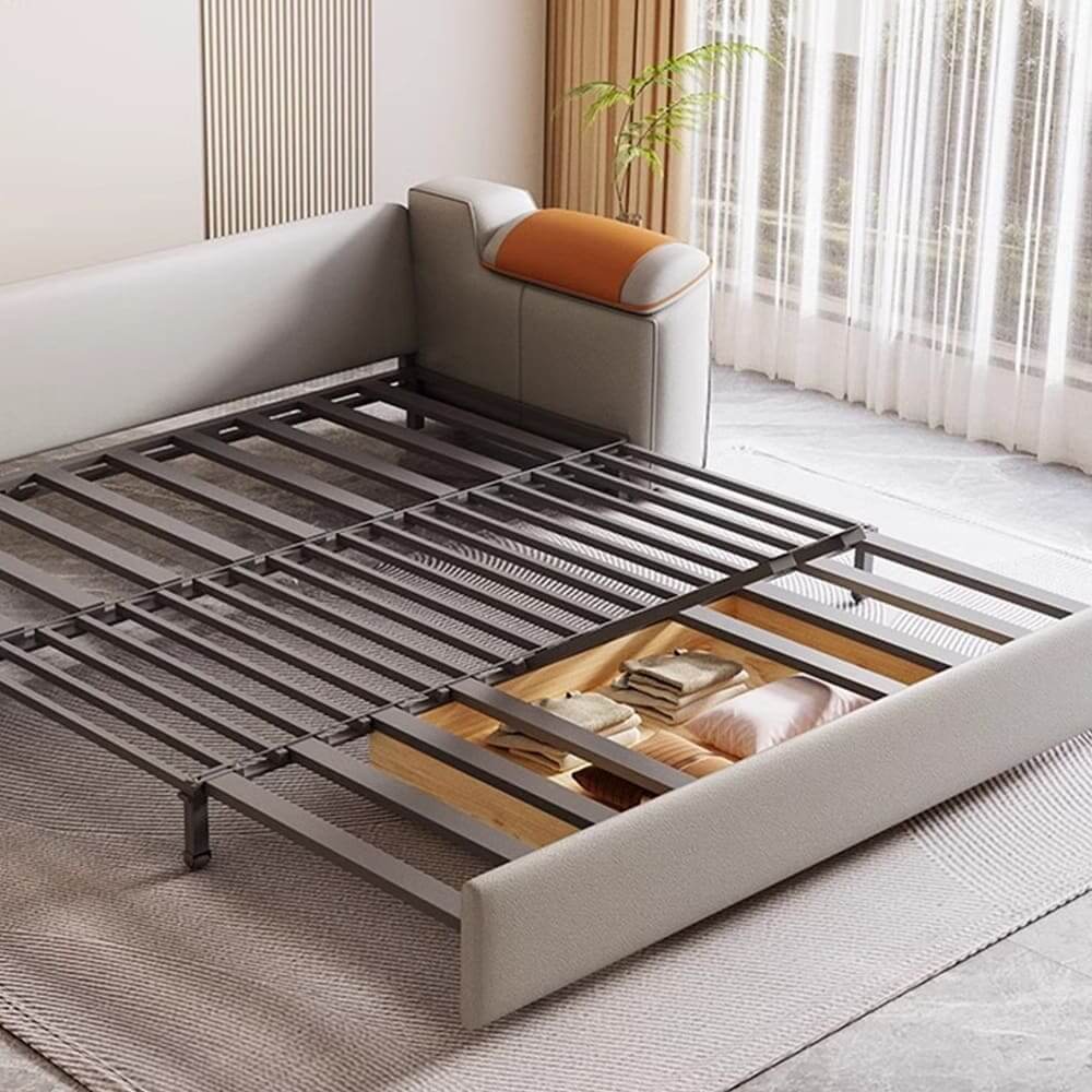 Convertible sleeper sofa bed with spacious storage compartment for small living spaces