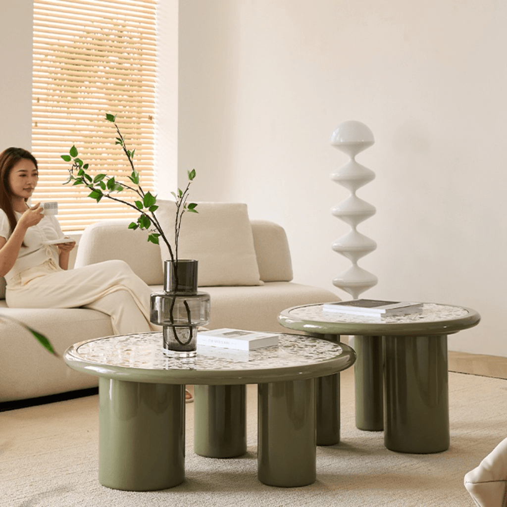 Green terrazzo coffee table set with modern design for stylish living rooms