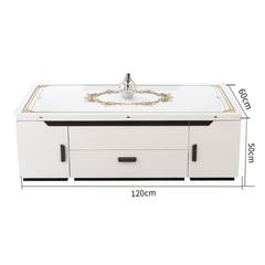 Modern White Lift-Top Coffee Table with Storage & Stools for Compact Living Spaces