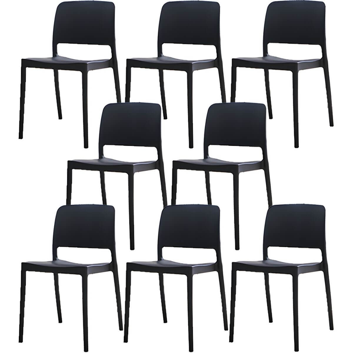 Scandinavian plastic and acrylic dining chair with low backrest and armless design