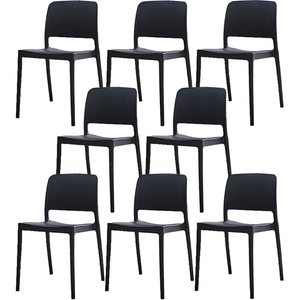 Scandinavian plastic and acrylic dining chair with low backrest and armless design