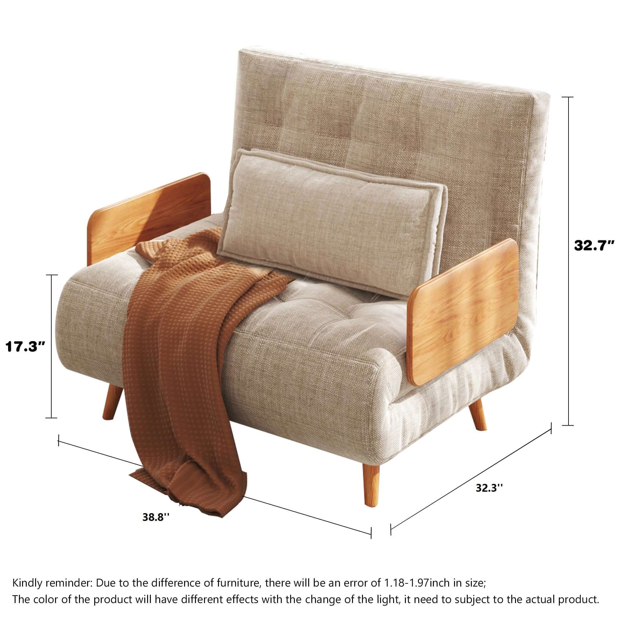 Beige folding sofa bed made of cotton and linen, convertible for versatile use