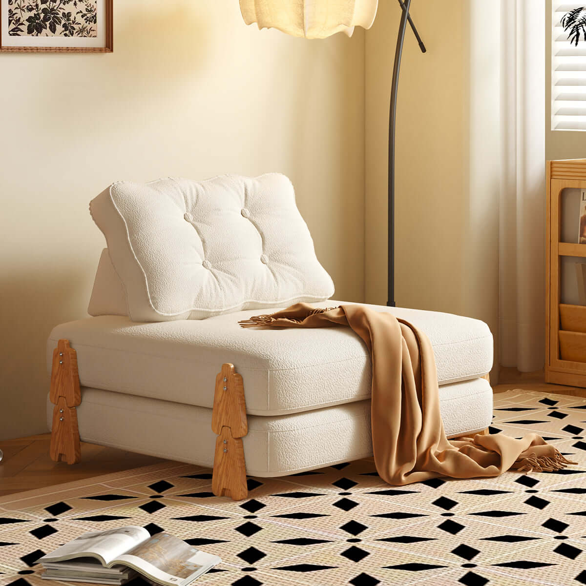 Modular floor sofa bed that folds, convertible for sitting or sleeping comfortably