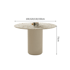 Chic Round Terrazzo Table and Soft Wool Upholstered Chairs - Trendy Home Dining Experience