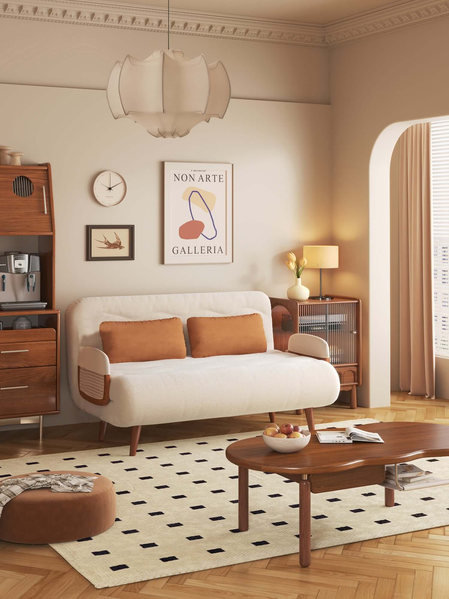 Beige 3-in-1 folding sofa bed with cotton and linen upholstery, convertible for versatile use