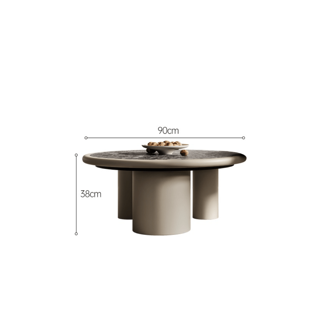 Round terrazzo coffee table with elegant design, perfect for chic home decor