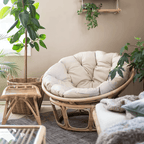Cozy natural rattan papasan chair available in single or double size for comfortable lounging