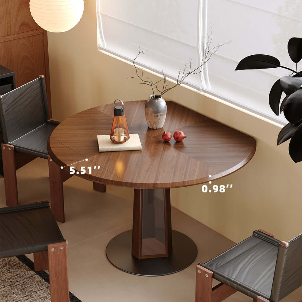 Extendable Nordic style solid wood dining table with foldable square and round design, featuring LED light