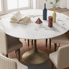 Luxury Round Dining Table and Chair Set with Sintered Stone Tabletop