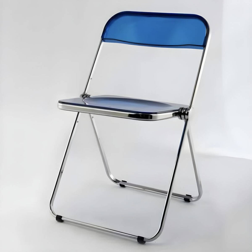 Contemporary acrylic folding armless chair with open back, ideal for dining rooms