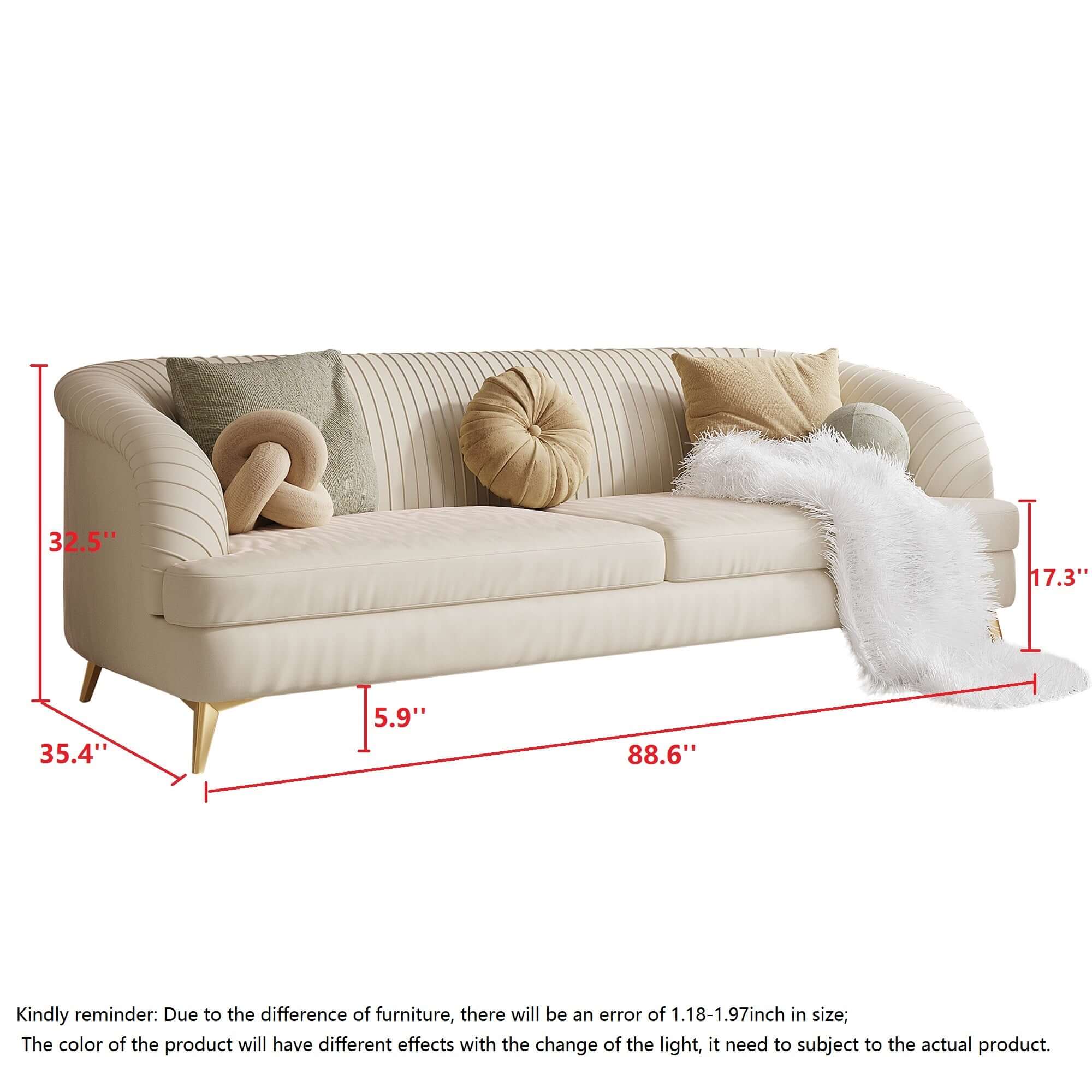 Modern 3-seat velvet sofa with tufted design and metal feet for stylish living room seating