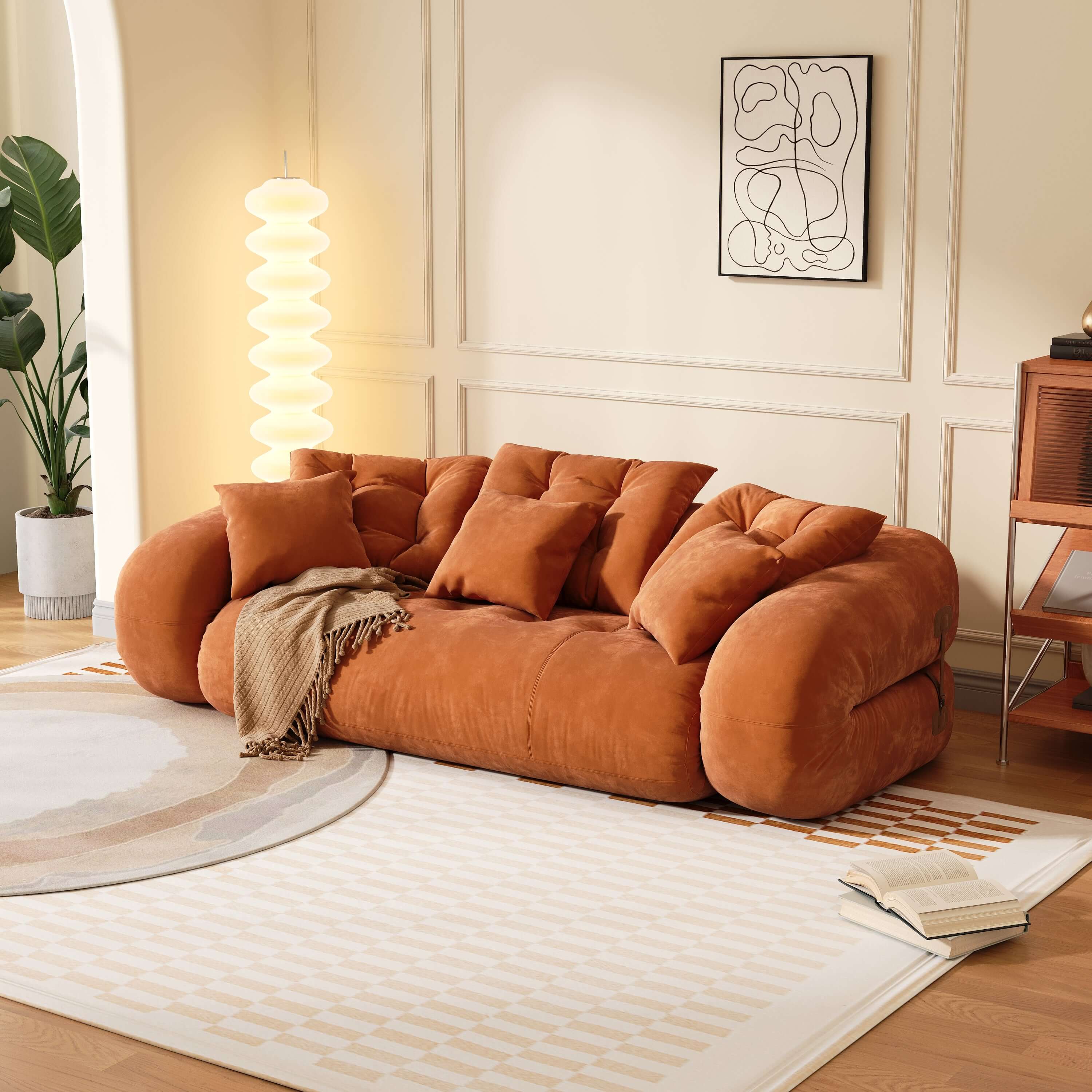 Velvet folding floor sleeper sofa bed with pet-friendly bean bag style design