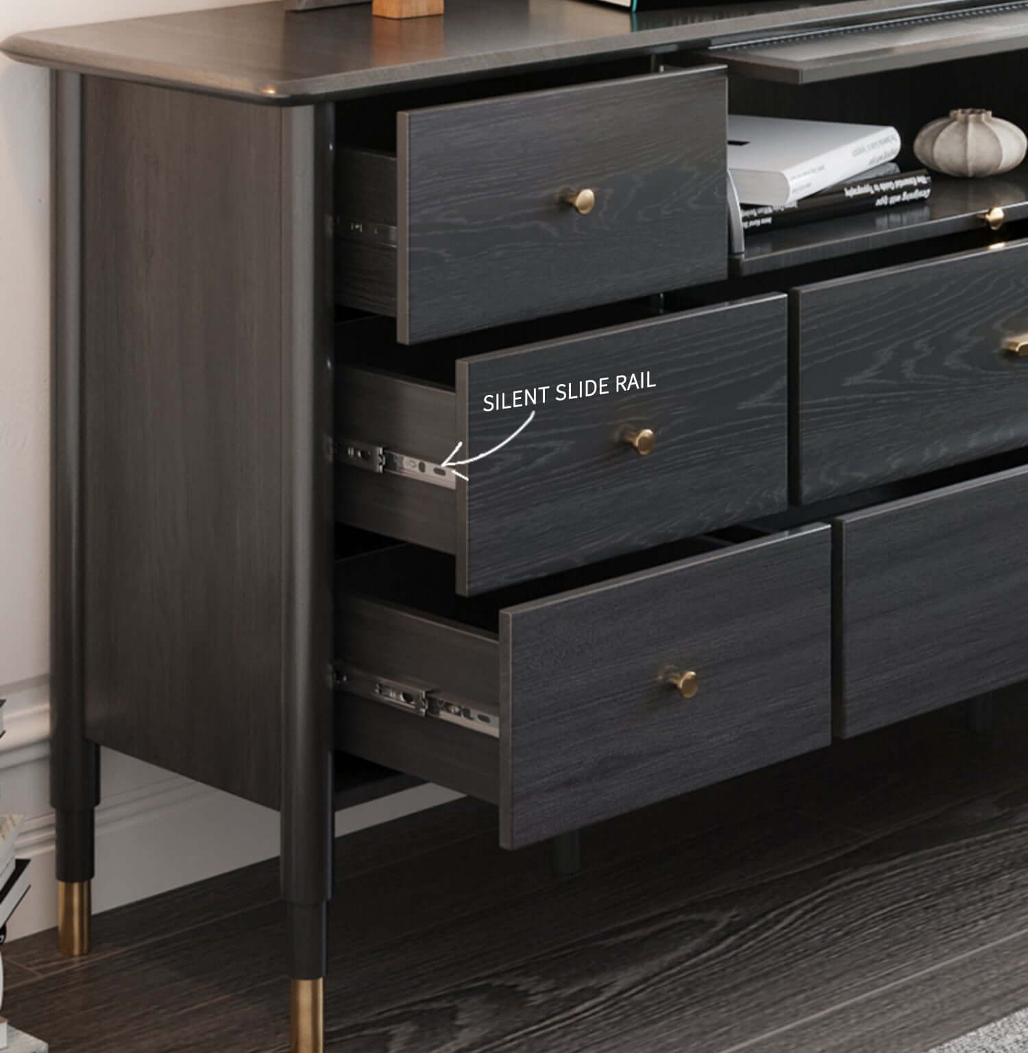 63-inch wide sideboard with 9 drawers for kitchen storage and furniture organization