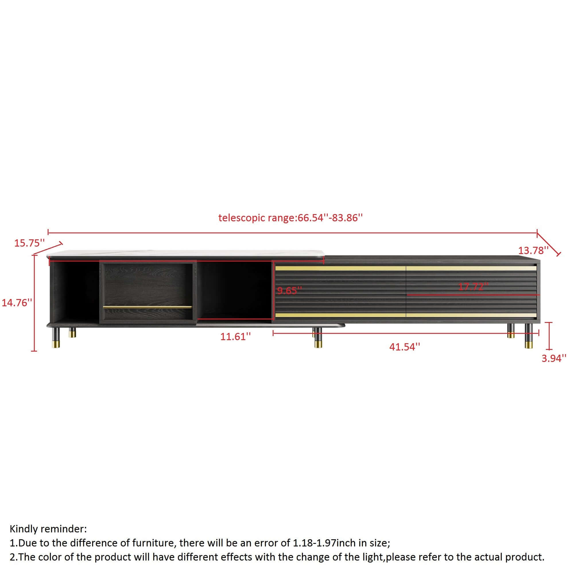 Black modern rectangle TV stand with three drawers for media storage and organization
