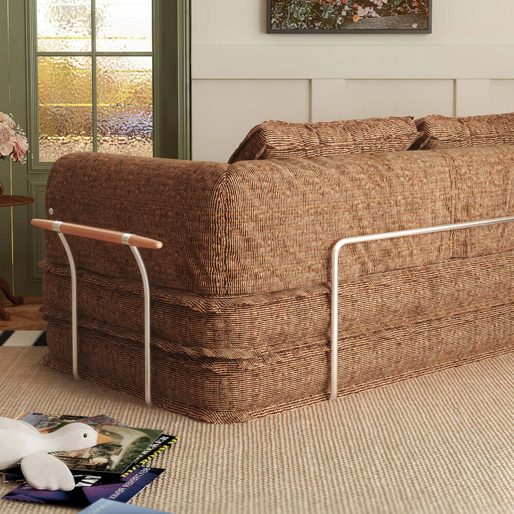 Modular foldable futon sofa bed with corduroy fabric, configurable as floor couch or sleeper