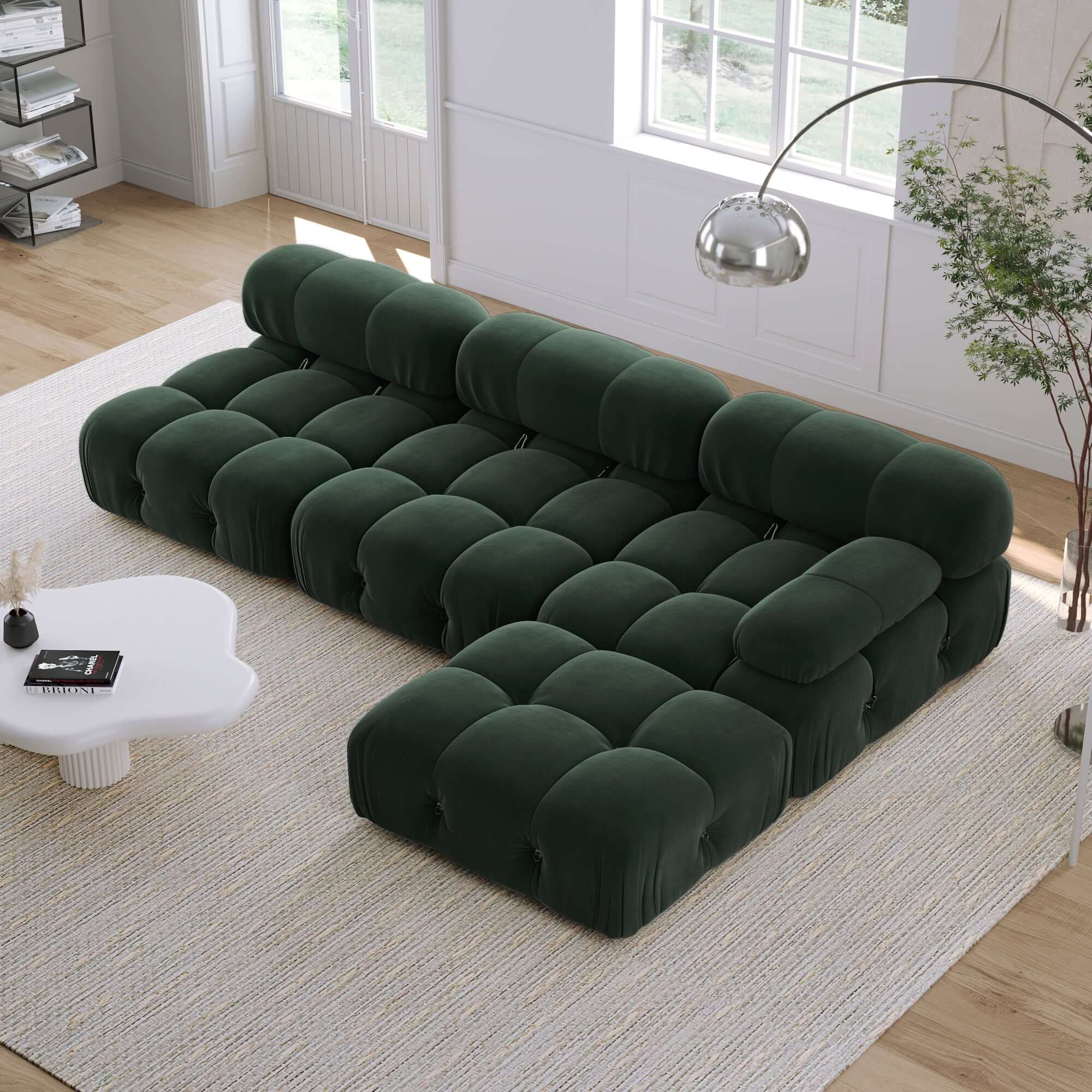 Velvet 3-seater sofa with left or right hand facing chaise, perfect for stylish living rooms