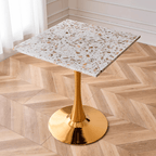 Modern marble table with sturdy metal base, perfect for adding a timeless aesthetic to any space