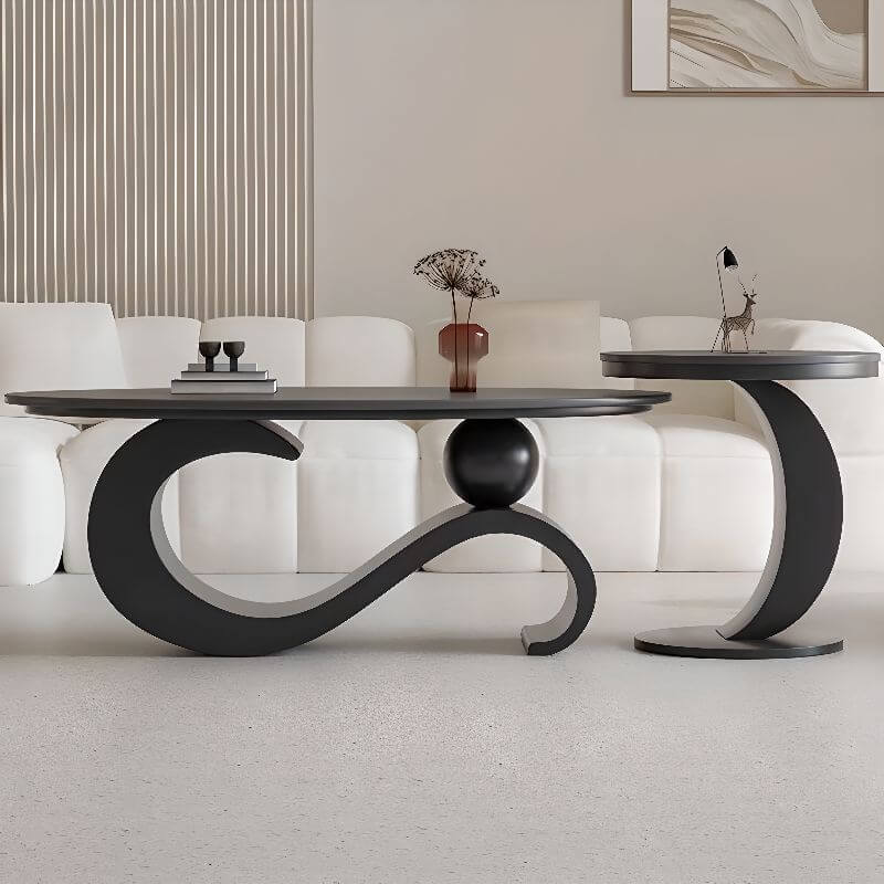 Abstract Sculptural Coffee Table in Sintered Stone and Steel