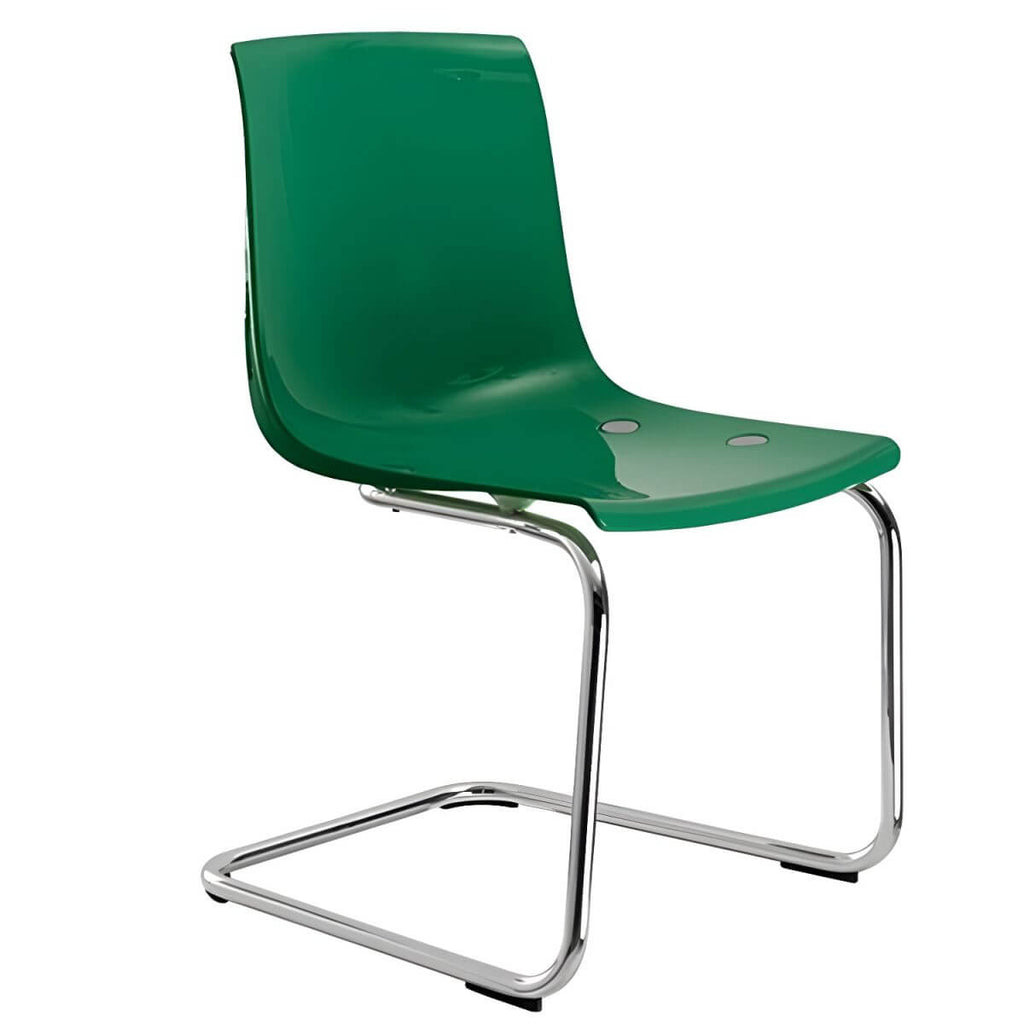 Scandinavian style plastic and acrylic dining side chair with silver legs, non-upholstered design