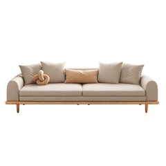 Three-Seater Upholstered Sleeper Sofa Retractable Solid Wood Frame