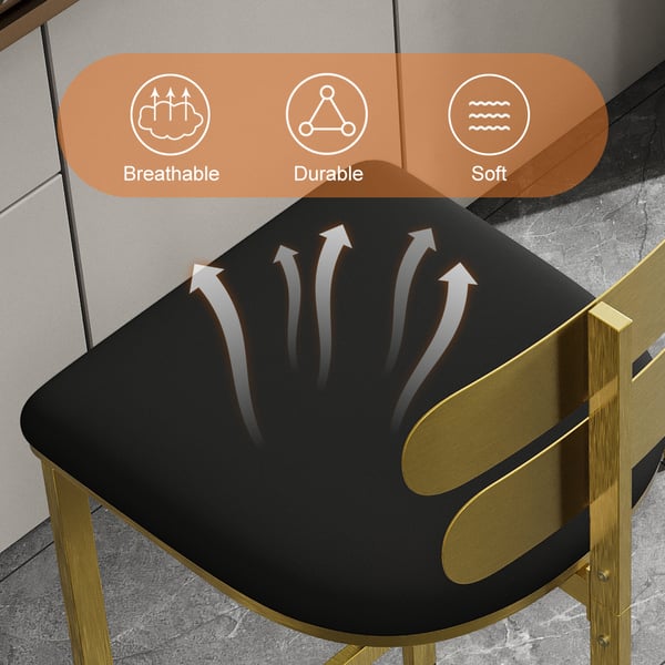 Set of four modern black PU leather counter stools with backrest for kitchen or breakfast bar