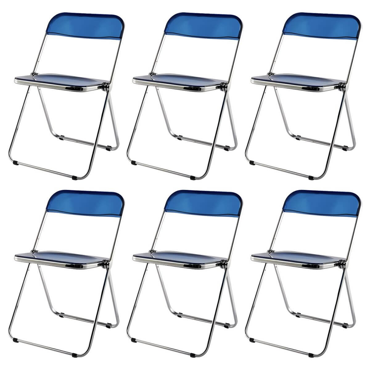 Contemporary acrylic folding armless chair with open back, ideal for dining rooms