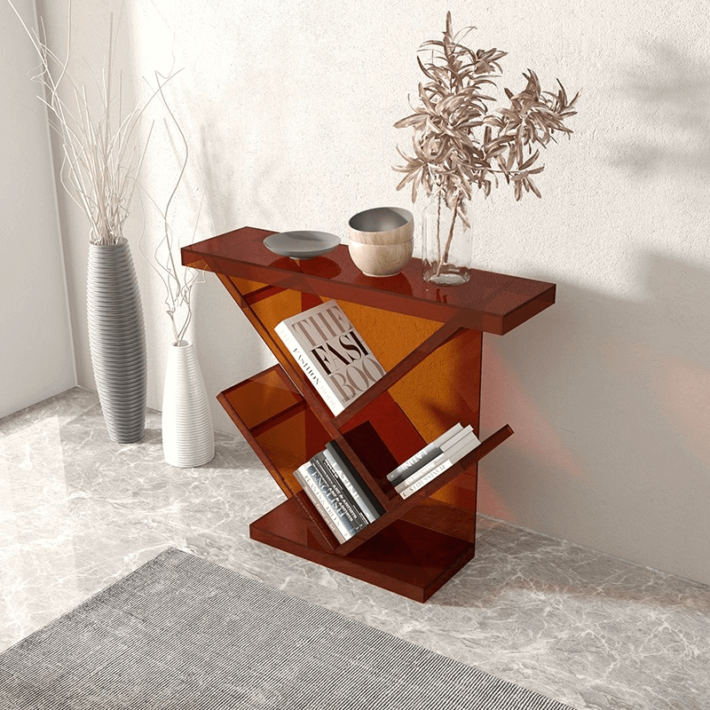 Acrylic Amber Console Table With Book Organizer