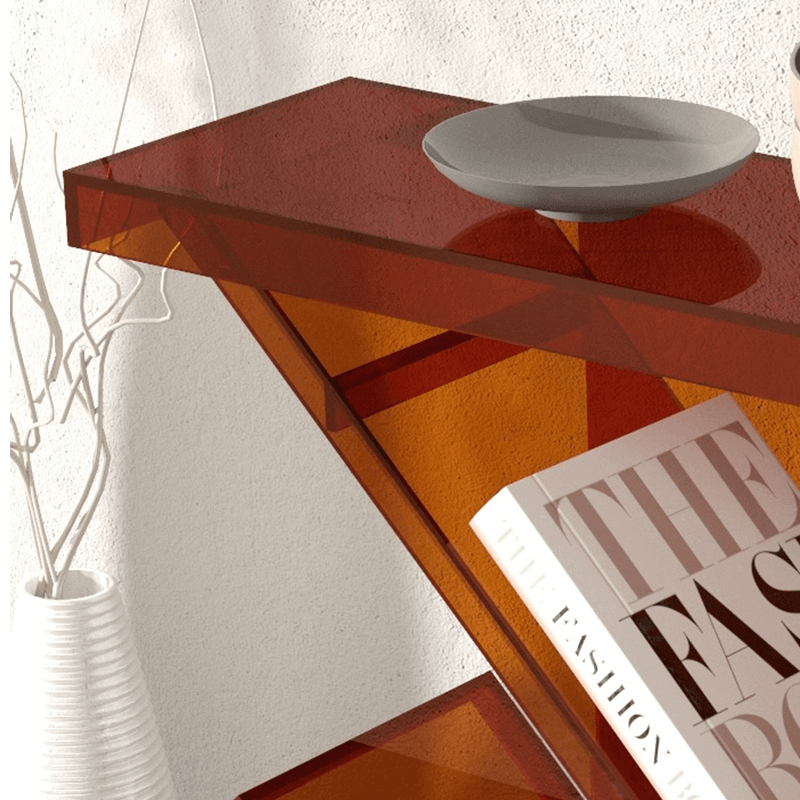 Acrylic Amber Console Table With Book Organizer