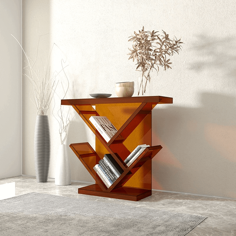 Acrylic Amber Console Table With Book Organizer