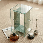Acrylic Side Table with Marble Inset, Rolling Display Storage Accent