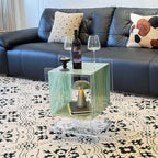 Acrylic Side Table with Marble Inset, Rolling Display Storage Accent