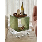Acrylic Side Table with Marble Inset, Rolling Display Storage Accent