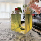 Acrylic Side Table with Marble Inset, Rolling Display Storage Accent