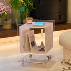 Acrylic Side Table with Marble Inset, Rolling Display Storage Accent
